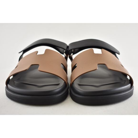 Hermes Chypre Sandal Mens Black Naturel Safari Leather H Logo Slide Flat 45 12 - Picture 6 of 13